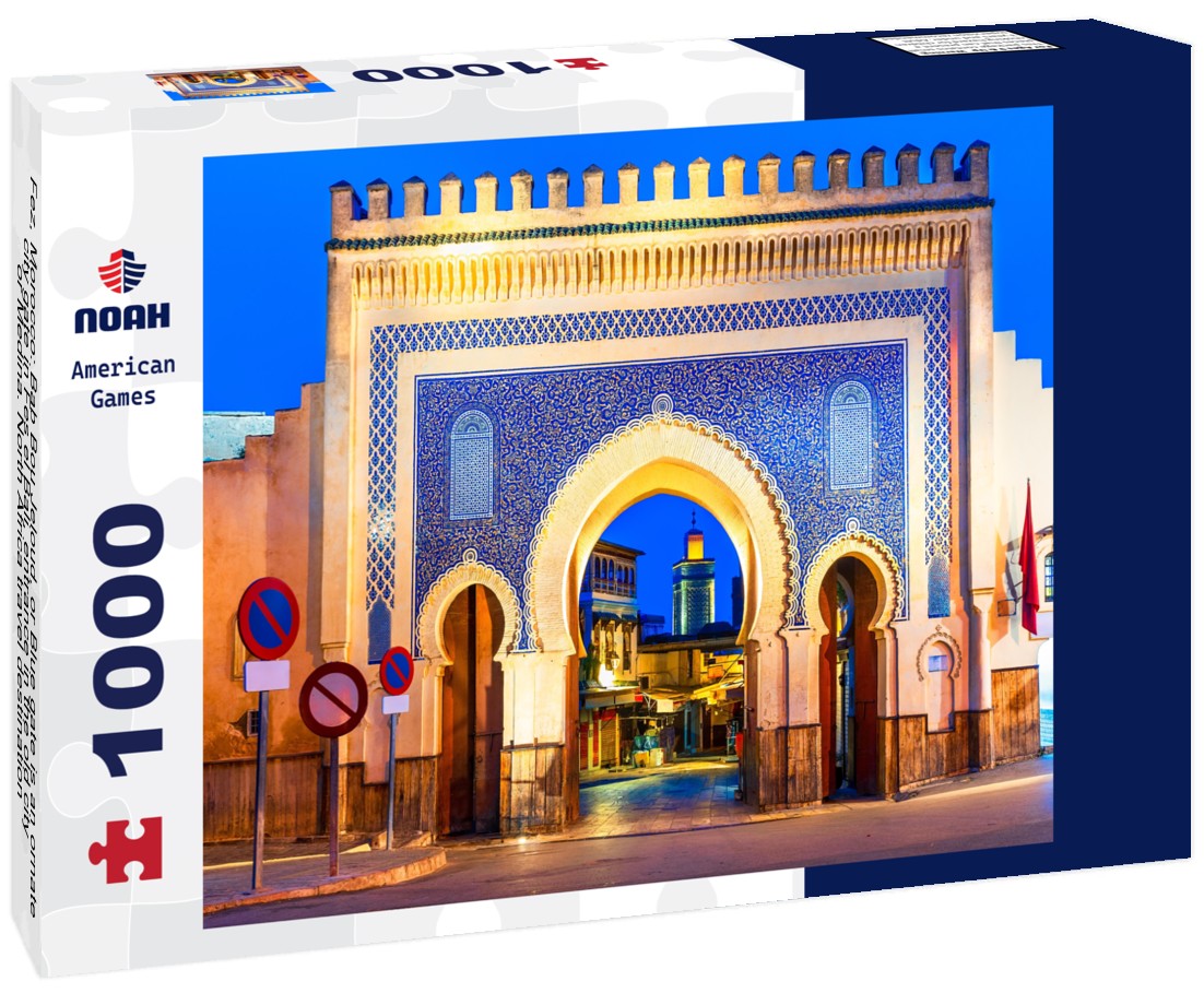 Noah Jigsaw Puzzle Fez, Morocco: Bab Bou Jeloud, or Blue gate is an ornate city gate in Fes el Bali, entrance in the old city or Medina. North Africa travel destination 1000 pieces