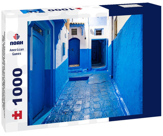 Noah Jigsaw Puzzle Night in Medina alleys and stairs of Chefchaouen, the famous Blue Pearl of Morocco or Blue City. Chaouen is noted for its buildings in shades of blue, UNESCO heritage 1000 pieces