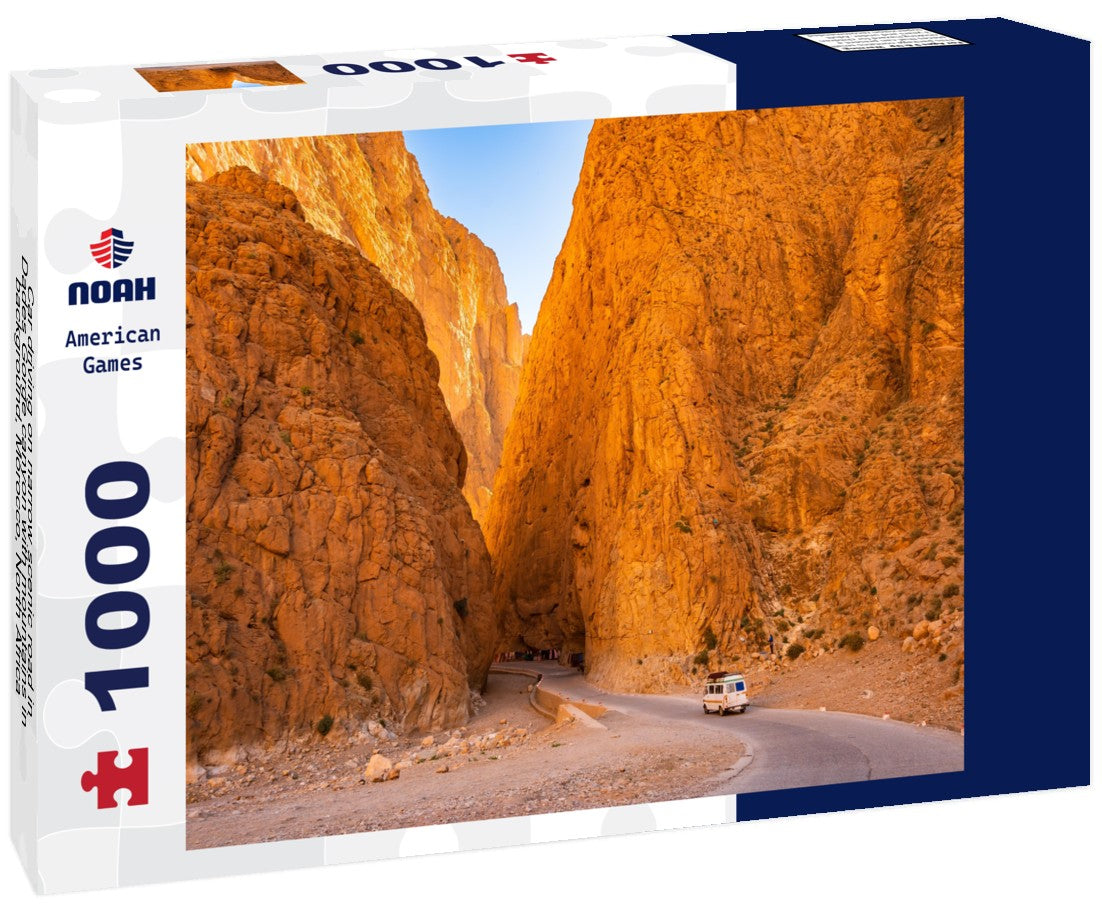 Noah Jigsaw Puzzle Car driving on narrow scenic road in Dades Gorge canyon with mountains in background, Morocco, North Africa 1000 pieces