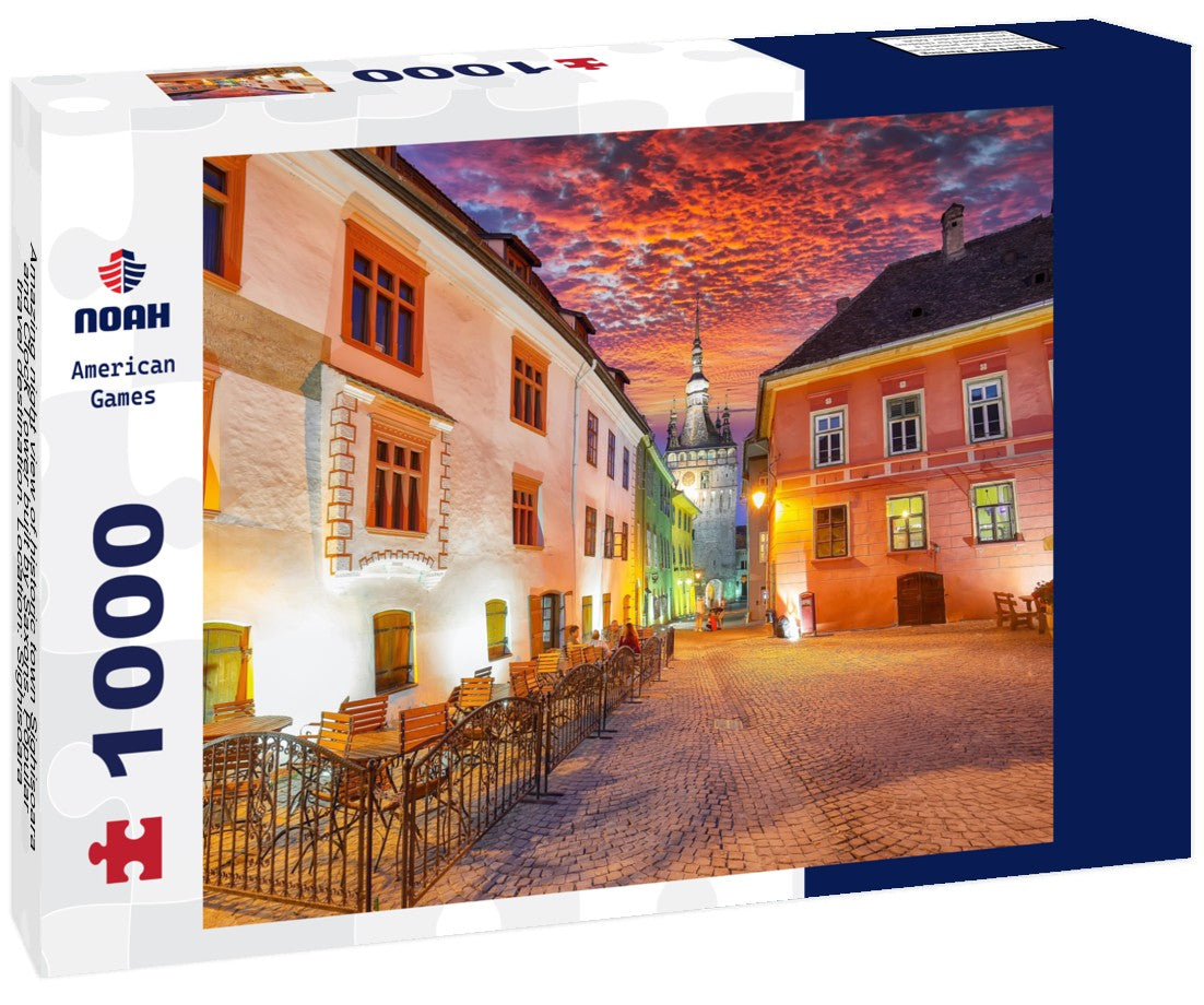 Noah Jigsaw Puzzle Amazing night view of historic town Sighisoara and Clock Tower built by Saxons. Popular travel destination. Location: Sighisoara, Mures county, Romania, Europe 1000 pieces
