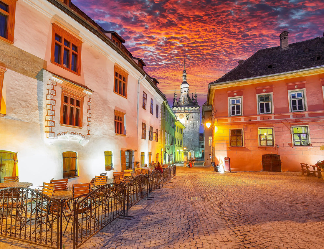 Noah Jigsaw Puzzle Amazing night view of historic town Sighisoara and Clock Tower built by Saxons. Popular travel destination. Location: Sighisoara, Mures county, Romania, Europe 1000 pieces
