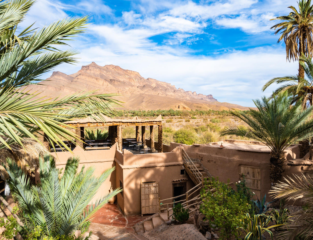 Restaurant building in luxury lodge hotel near Agdz town with view of Jebel Kissane mountain in Atlas Mountains, Morocco, North Africa 1000pc Puzzle