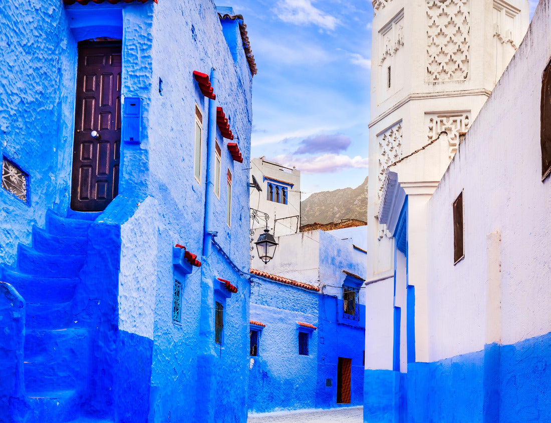 Noah Jigsaw Puzzle Chefchaouen, Morocco. Blue street and painted walls, North Africa travel destination 1000 pieces