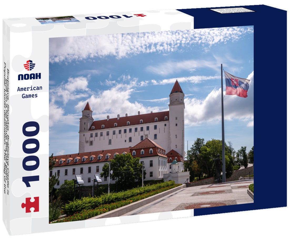 Noah Jigsaw Puzzle Bratislava, Slovakia. Bratislava Castle is built on a hill above the old town. Popular tourist destination. The flag of the Slovak Republic flies in front of the castle 1000 pieces