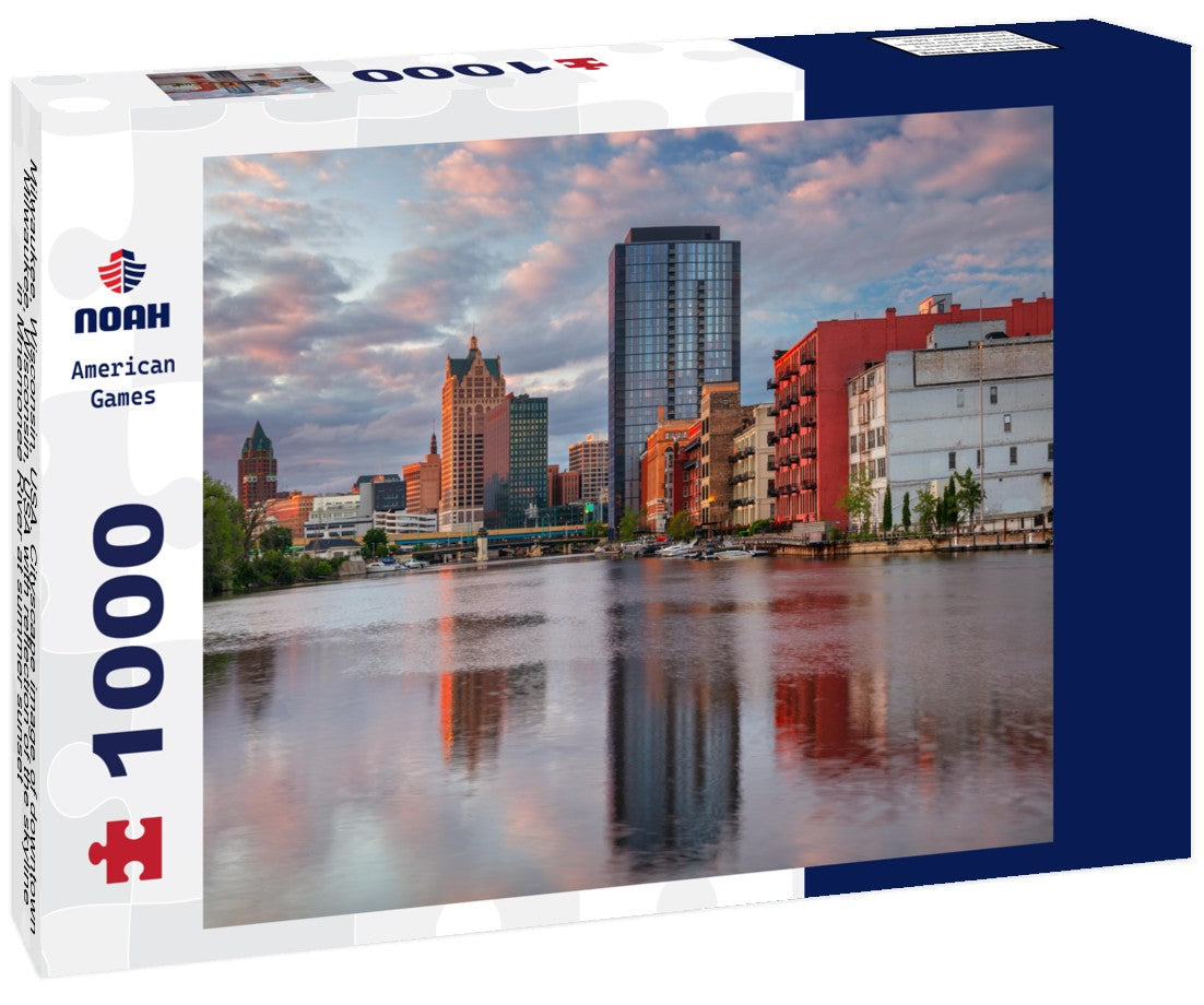 Noah Jigsaw Puzzle Milwaukee, Wisconsin, USA. Cityscape image of downtown Milwaukee, Wisconsin, USA with reflection of the skyline in Mnemonee River at summer sunset 1000 pieces