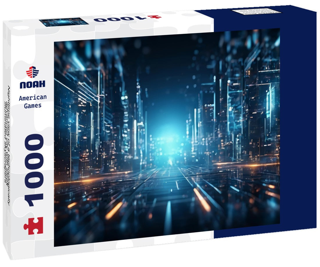 Noah Jigsaw Puzzle Nighttime view of a technologically advanced city with sleek, illuminated skyscrapers 1000 pieces