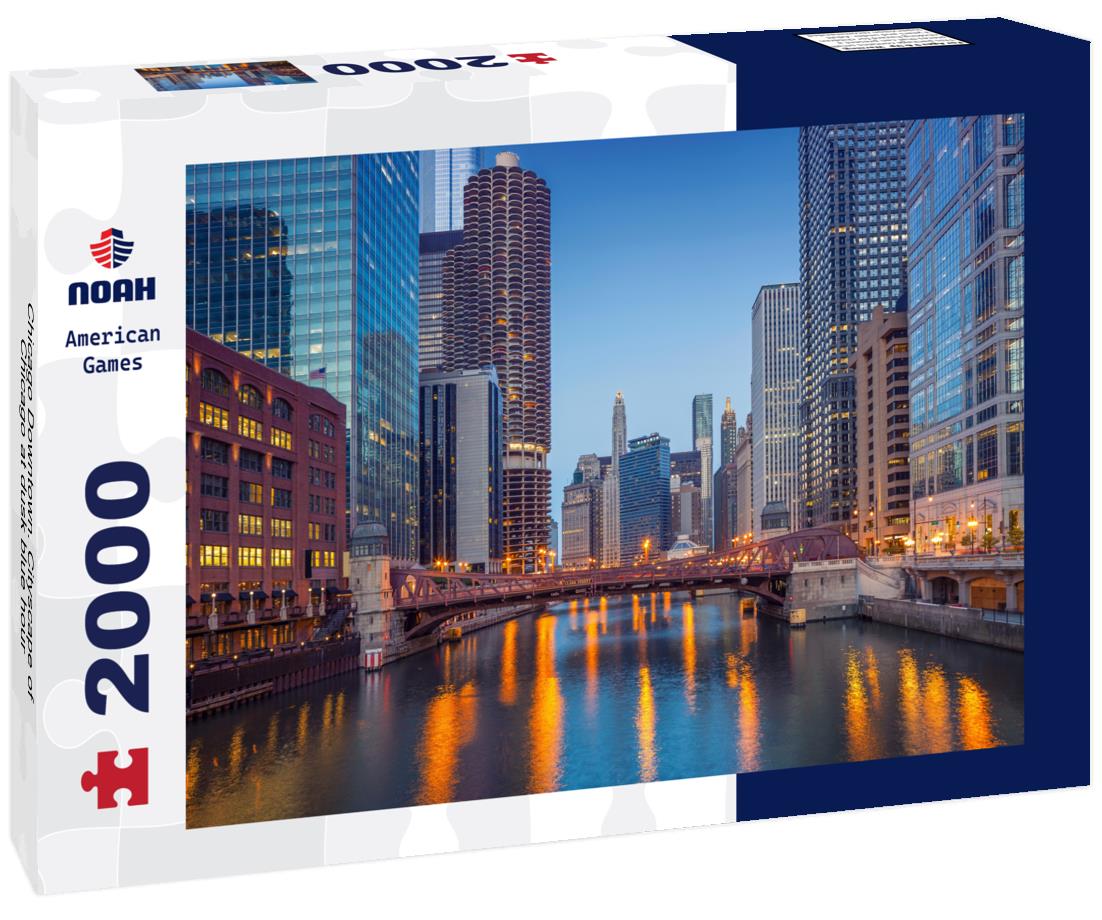 Noah Jigsaw Puzzle Chicago Downtown. Cityscape of Chicago at dusk blue hour 2000 pieces