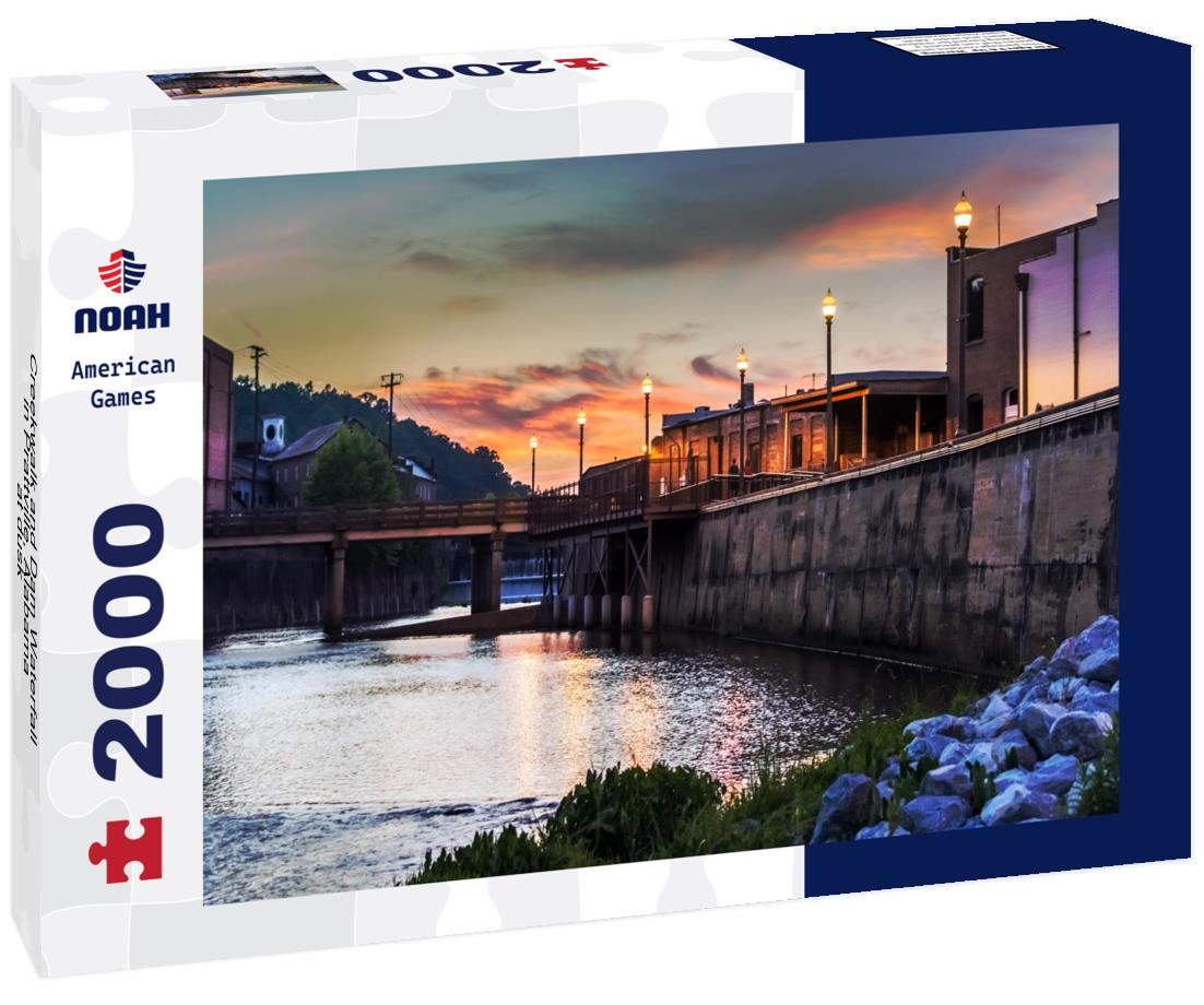 Noah Jigsaw Puzzle Creekwalk and Dam Waterfall in Prattville, Alabama at dusk 2000 pieces