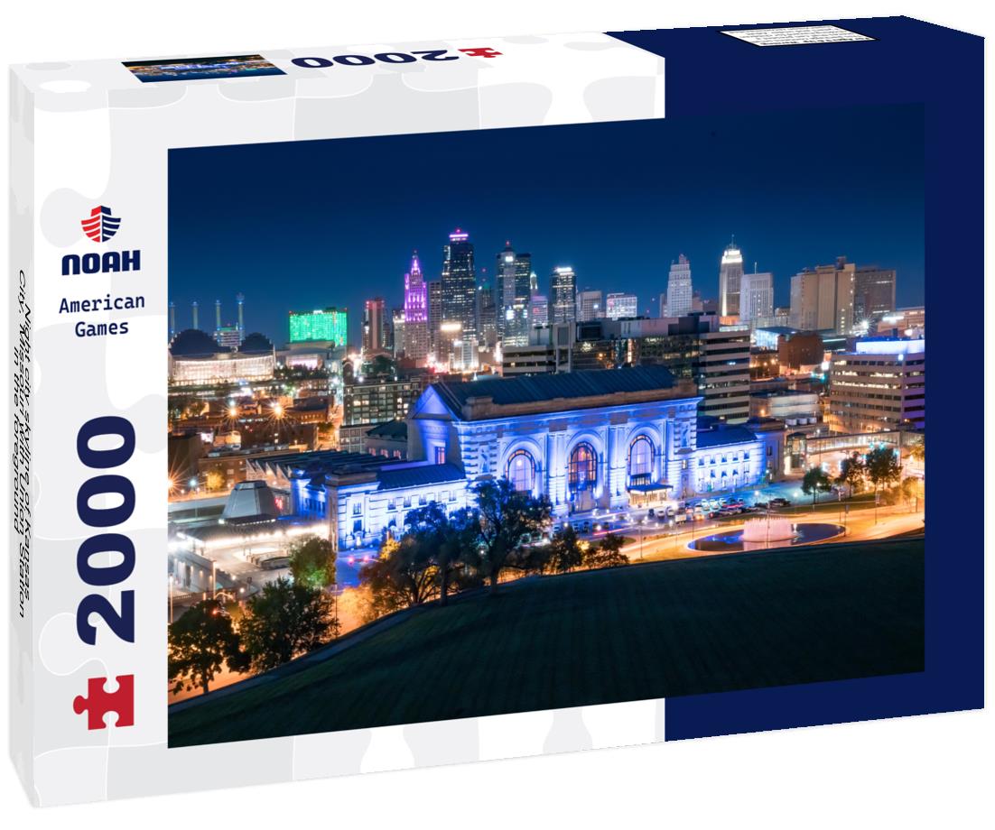 Noah Jigsaw Puzzle Night city skyline of Kansas City, Missouri with Union Station in the foreground 2000 pieces