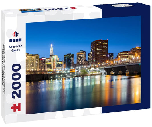 Noah Jigsaw Puzzle Hartford skyline and Founders Bridge at dusk. Hartford is the capital of Connecticut 2000 pieces