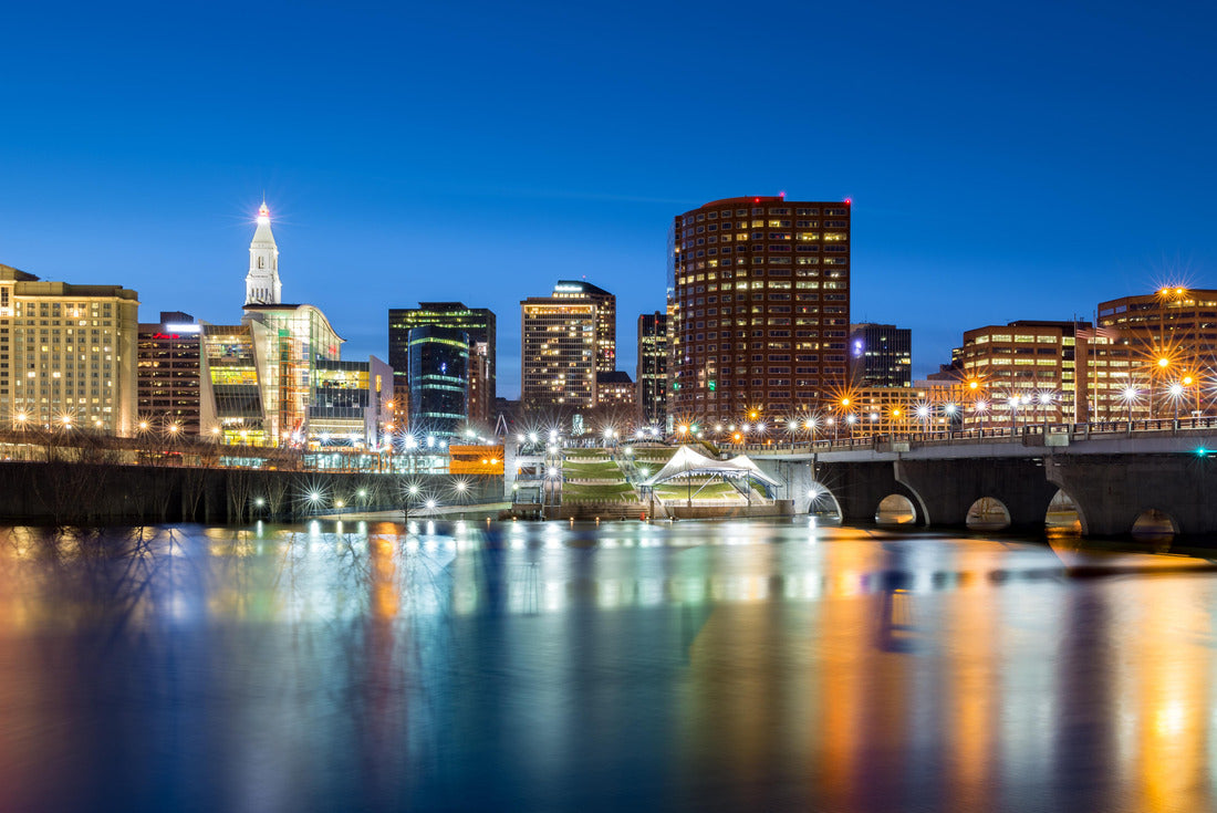 Noah Jigsaw Puzzle Hartford skyline and Founders Bridge at dusk. Hartford is the capital of Connecticut 2000 pieces