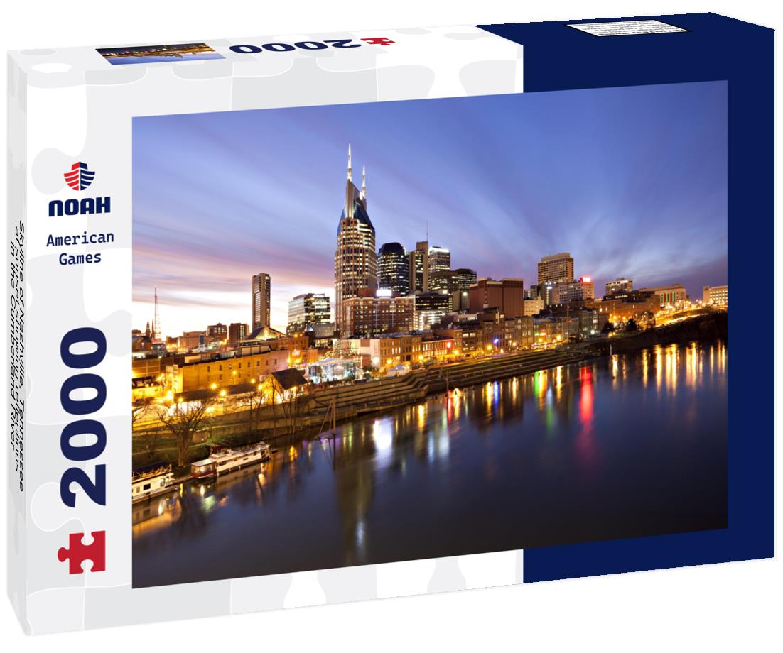 Noah Jigsaw Puzzle Skyline of Nashville, Tennessee at sunset showing reflections in the Cumberland River 2000 pieces