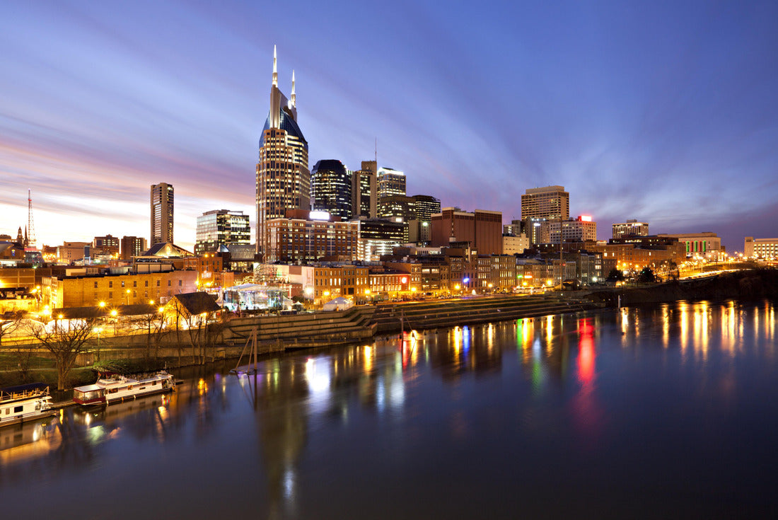 Noah Jigsaw Puzzle Skyline of Nashville, Tennessee at sunset showing reflections in the Cumberland River 2000 pieces