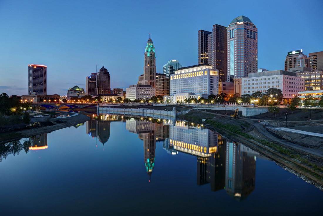 Scioto River and Columbus Ohio skyline at John W. Galbreath Bicentennial Park at dusk 2000pc Puzzle