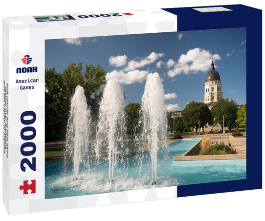 Noah Jigsaw Puzzle Soft clouds and blue skies appear over fountains and the capitol of Topeka, Kansas USA 2000 pieces