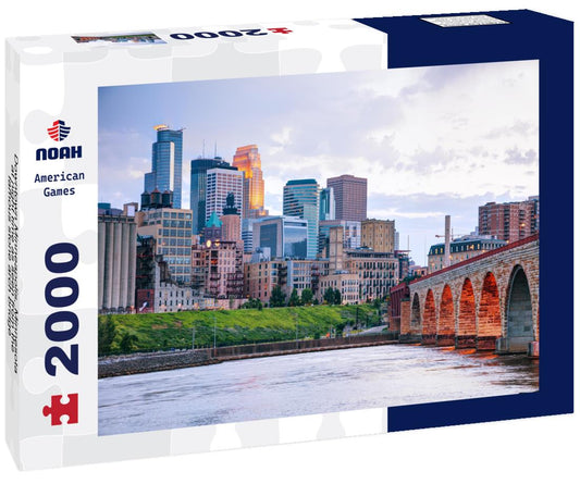 Noah Jigsaw Puzzle Downtown Minneapolis, Minnesota at night time as seen from the famous stone arch bridge 2000 pieces