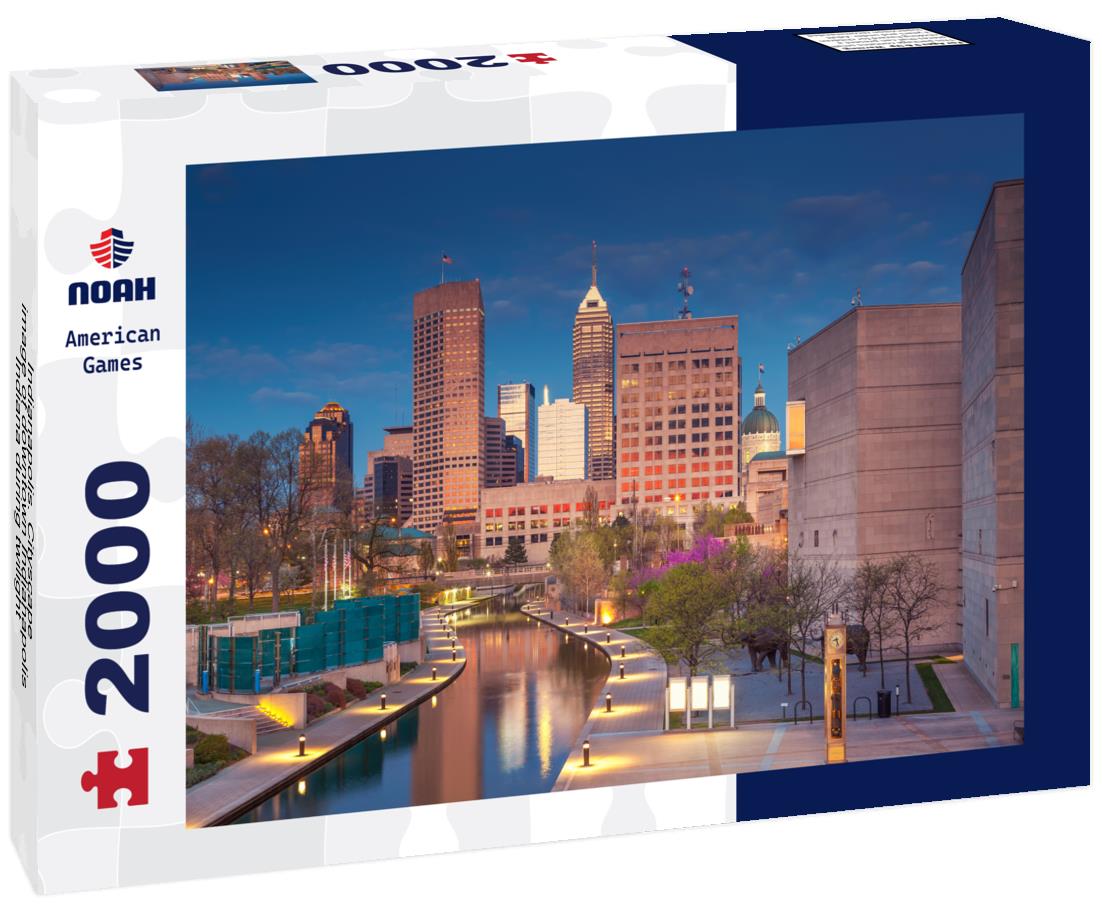 Noah Jigsaw Puzzle Indianapolis. Cityscape image of downtown Indianapolis, Indiana during twilight blue hour 2000 pieces