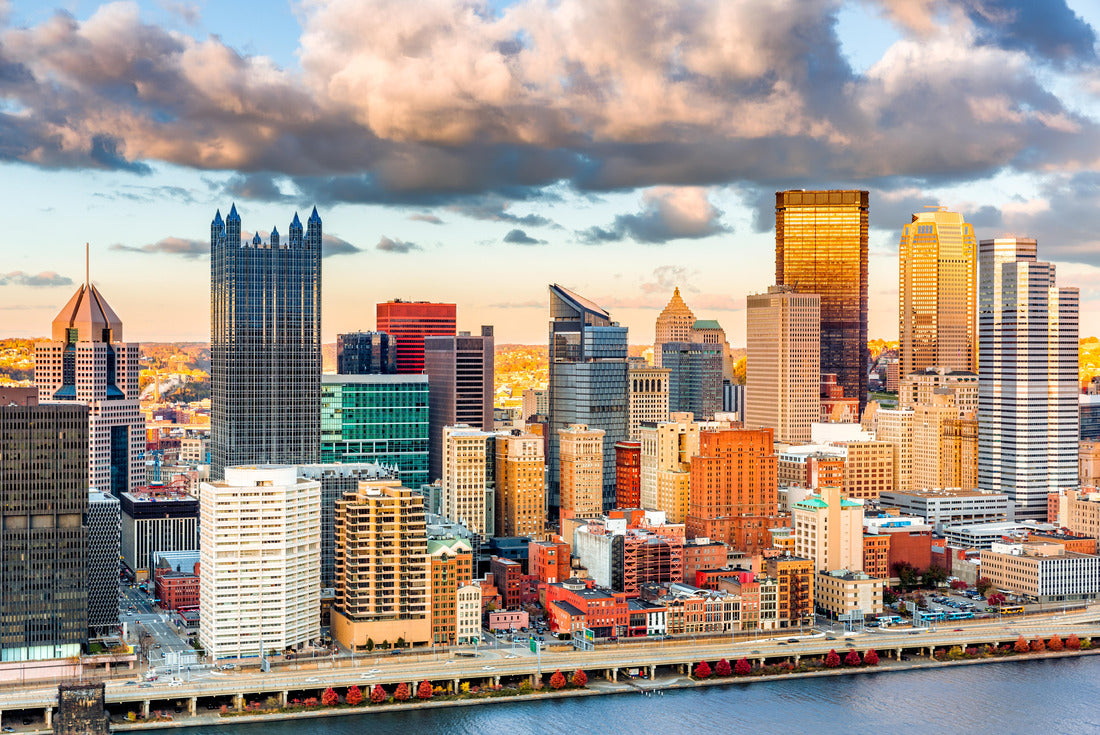 Noah Jigsaw Puzzle Pittsburgh downtown under a warm sunset light, viewed from Grandview Overlook across Monongahela River 2000 pieces
