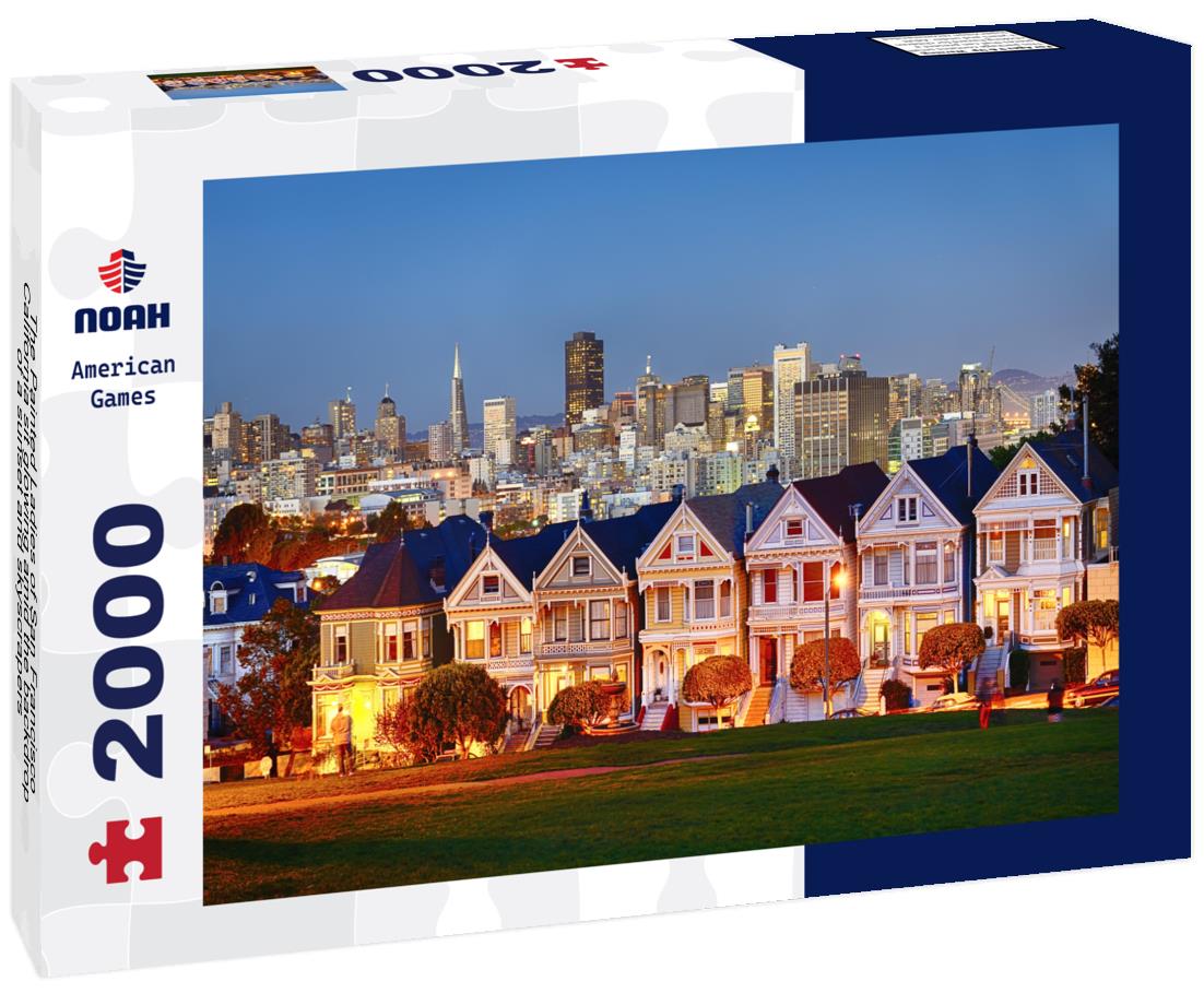 Noah Jigsaw Puzzle The Painted Ladies of San Francisco, California sit glowing amid the backdrop of a sunset and skyscrapers 2000 pieces