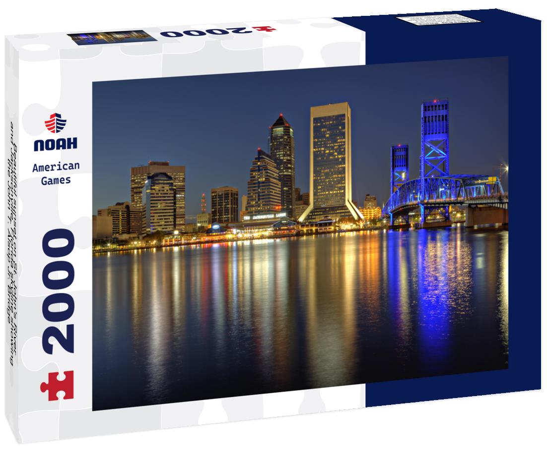 Noah Jigsaw Puzzle Beautiful sunset on St. John's River and Jacksonville, Florida skyline showing the John T. Alsop Jr. Bridge 2000 pieces