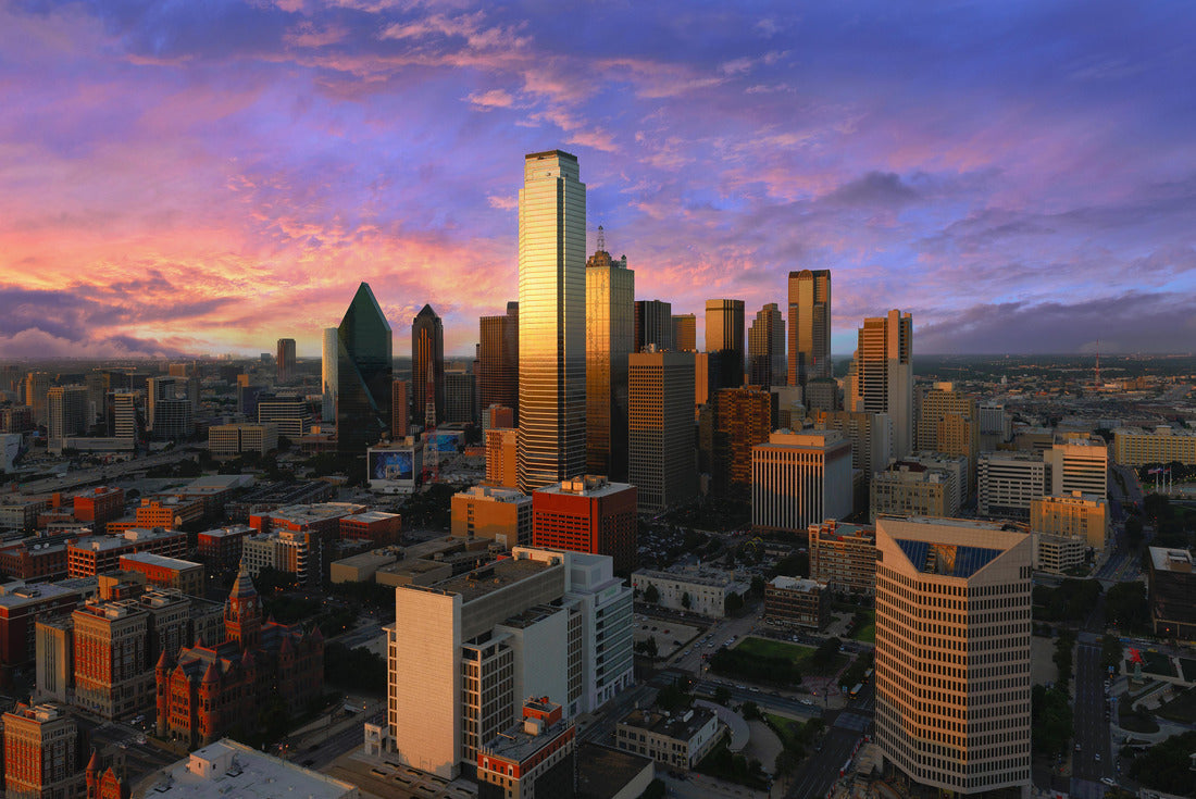 Noah Jigsaw Puzzle Dallas city skyline at sunset, Texas downtown, business center. Commercial zone in big city. View from Reunion Tower 2000 pieces