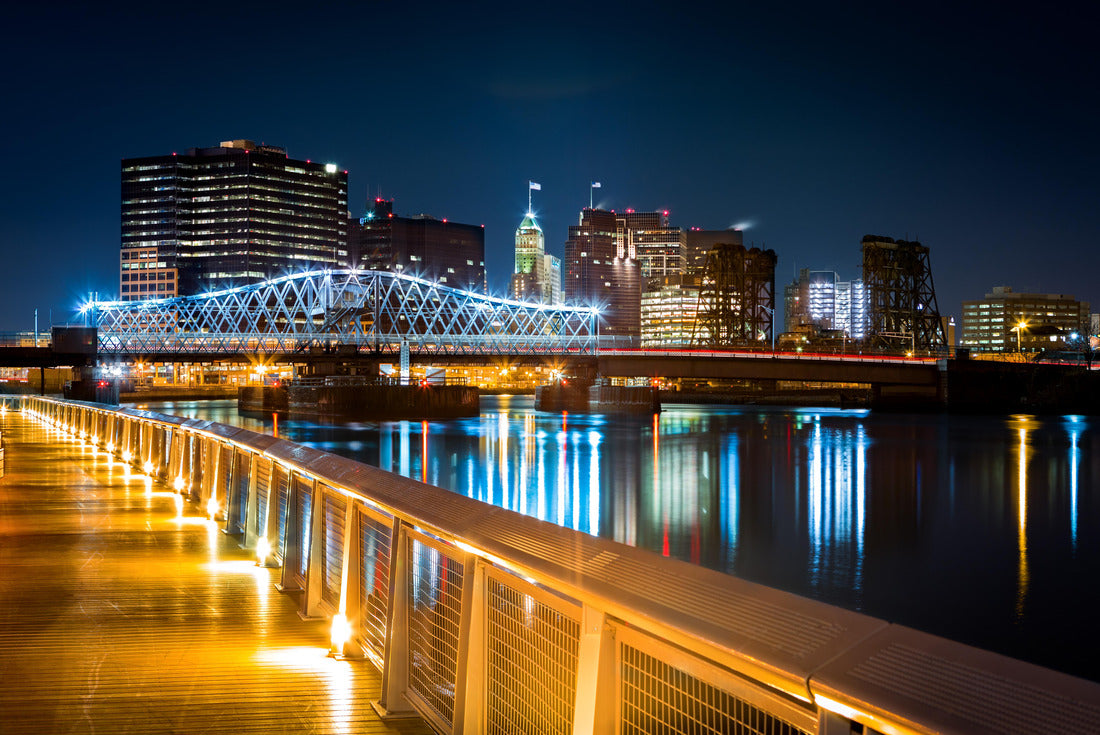 Noah Jigsaw Puzzle Newark, NJ cityscape by night, viewed from Riverbank park. Jackson street bridge, illuminated, spans the Passaic River 2000 pieces