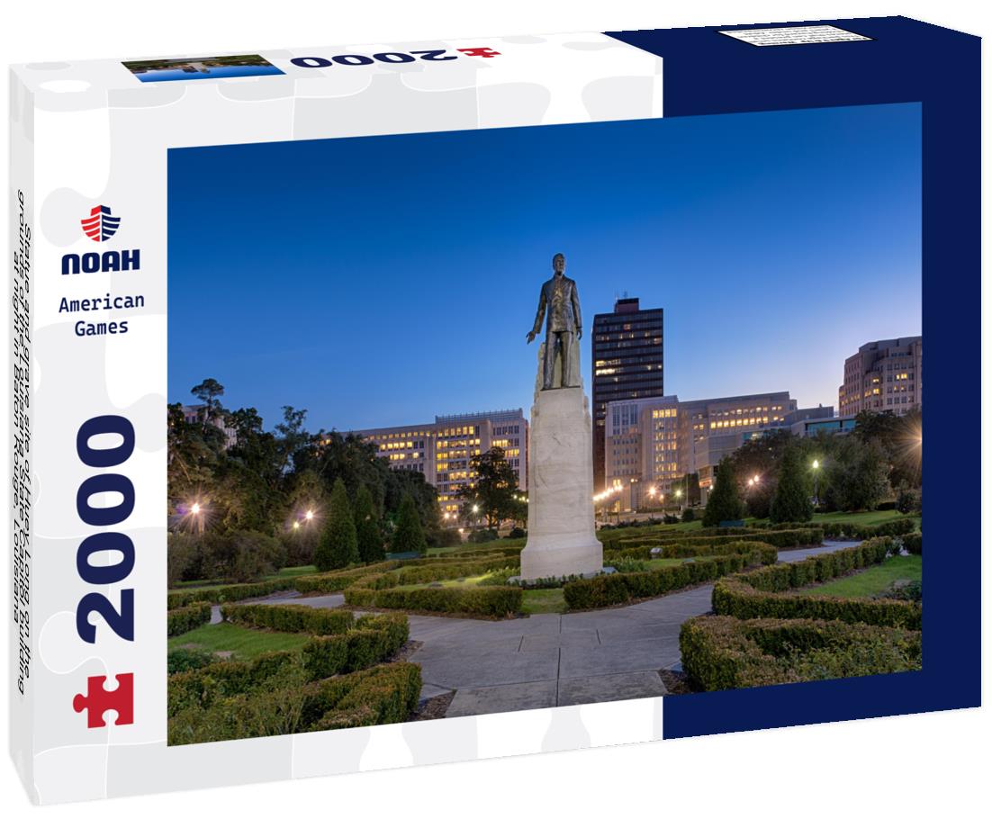 Noah Jigsaw Puzzle Statue and grave site of Huey Long on the grounds of the Louisiana State Capitol building at night in Baton Rouge, Louisiana 2000 pieces