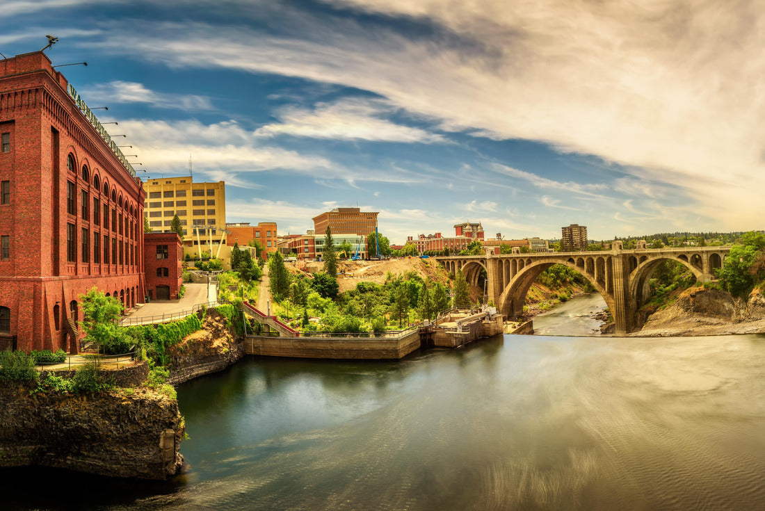 Noah Jigsaw Puzzle Panoramic cityscape view of Washington Water Power building and the Monroe Street Bridge along the Spokane river, in Spokane, Washington 2000 pieces