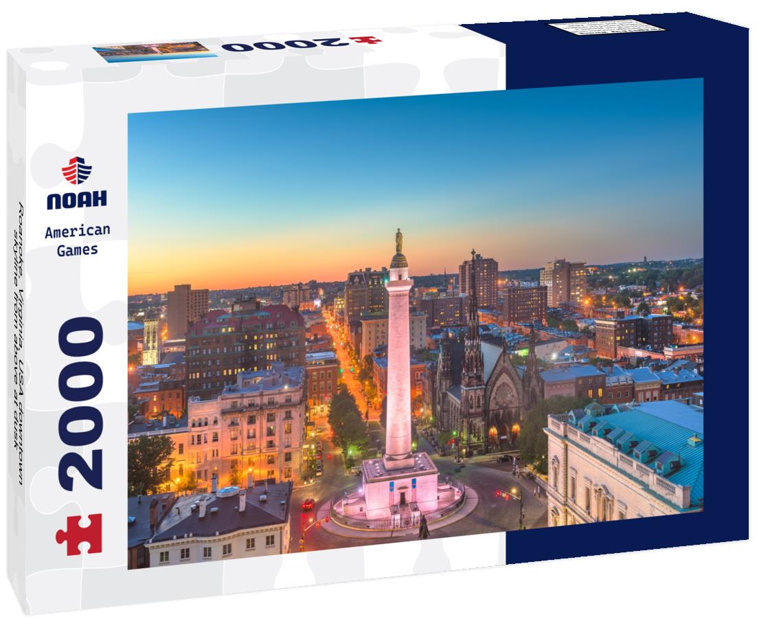 Noah Jigsaw Puzzle Roanoke, Virginia, USA downtown skyline from above at dusk 2000 pieces