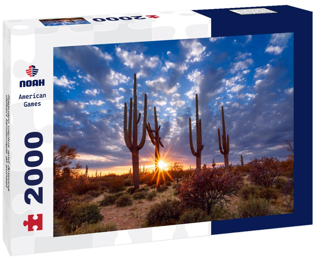 Noah Jigsaw Puzzle Saguaro cactus and Arizona desert landscape at sunset 2000 pieces
