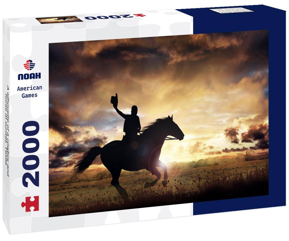 A silhouette of a cowboy and horse at sunset, Texas 2000pc Puzzle