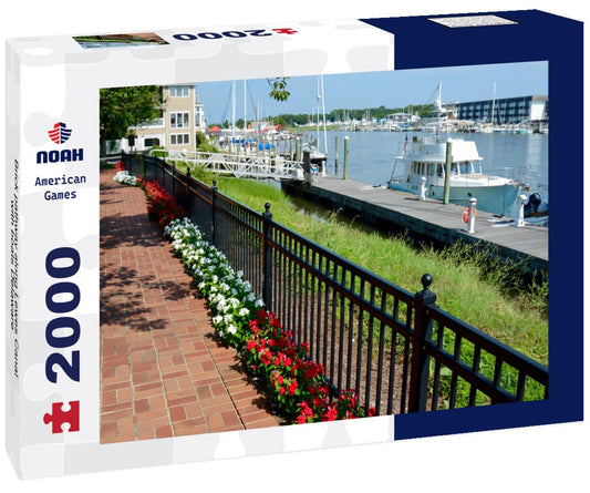 Noah Jigsaw Puzzle Brick pathway along Lewes Canal with boats Delaware 2000 pieces