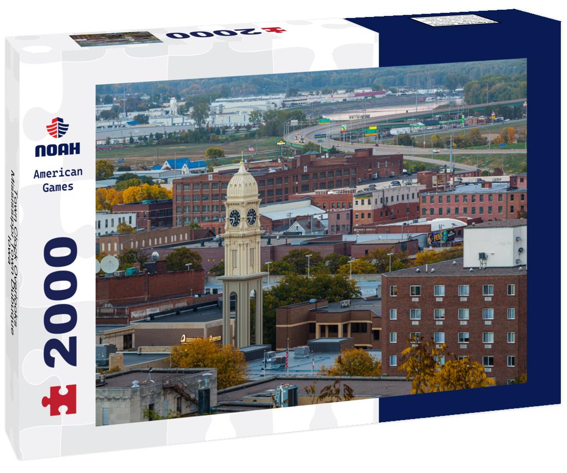 Noah Jigsaw Puzzle Town Clock Overlooks Mississippi Town Dubuque Iowa 2000 pieces