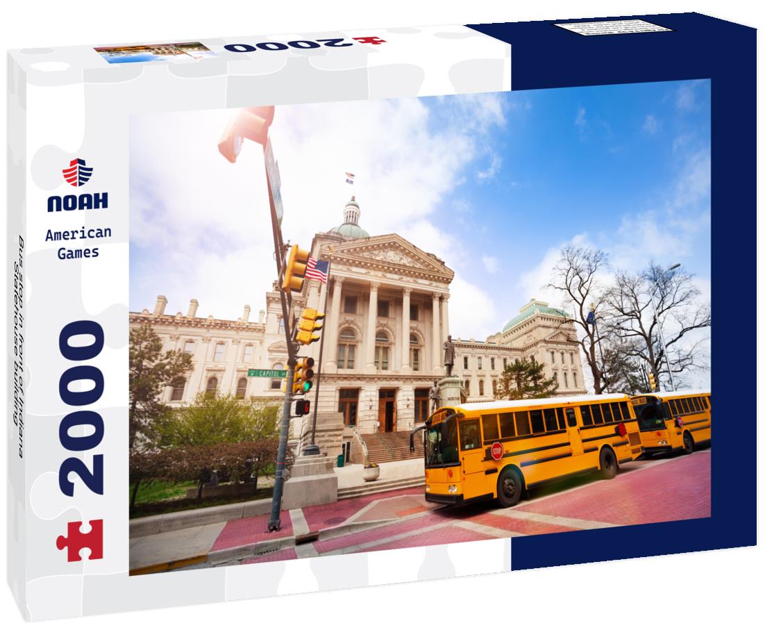 Noah Jigsaw Puzzle Bus stop in front of Indiana Statehouse building 2000 pieces