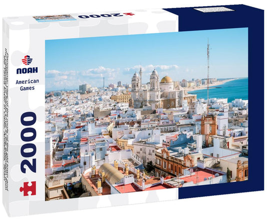 Noah Jigsaw Puzzle Panoramic view of the roofs of the old town and the cathedral of Santa Cruz in the afternoon from the Tavira tower in Cadiz, Andalusia, Spain 2000 Pieces