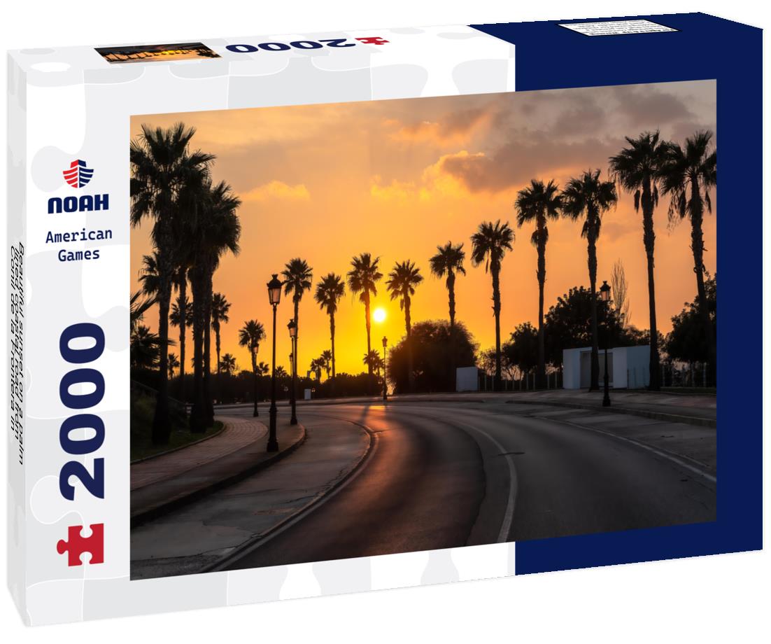 Beautiful sunset on a palm-lined coastal road from Conil de la Frontera in southern Spain 2000pc Puzzle