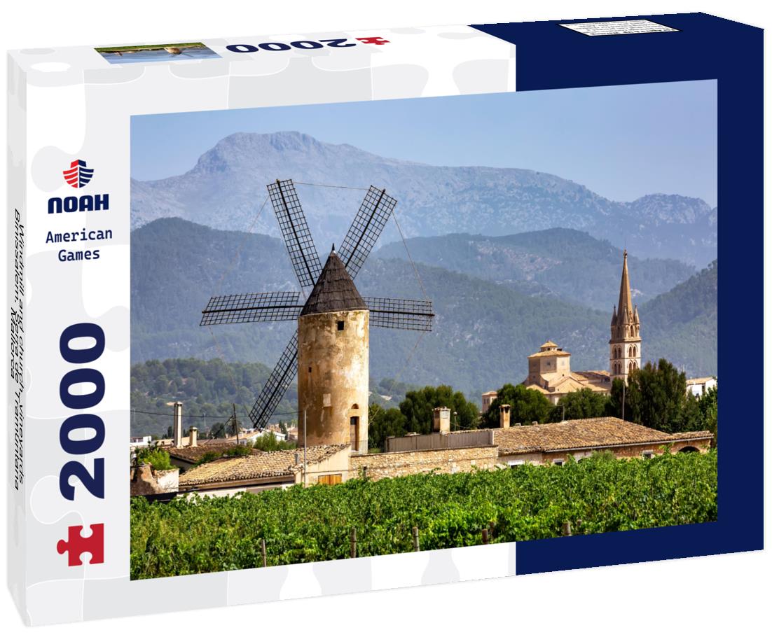 Noah Jigsaw Puzzle Windmill and church, vineyards, Binissalem, Serra de Tramuntana, Mallorca 2000 Pieces