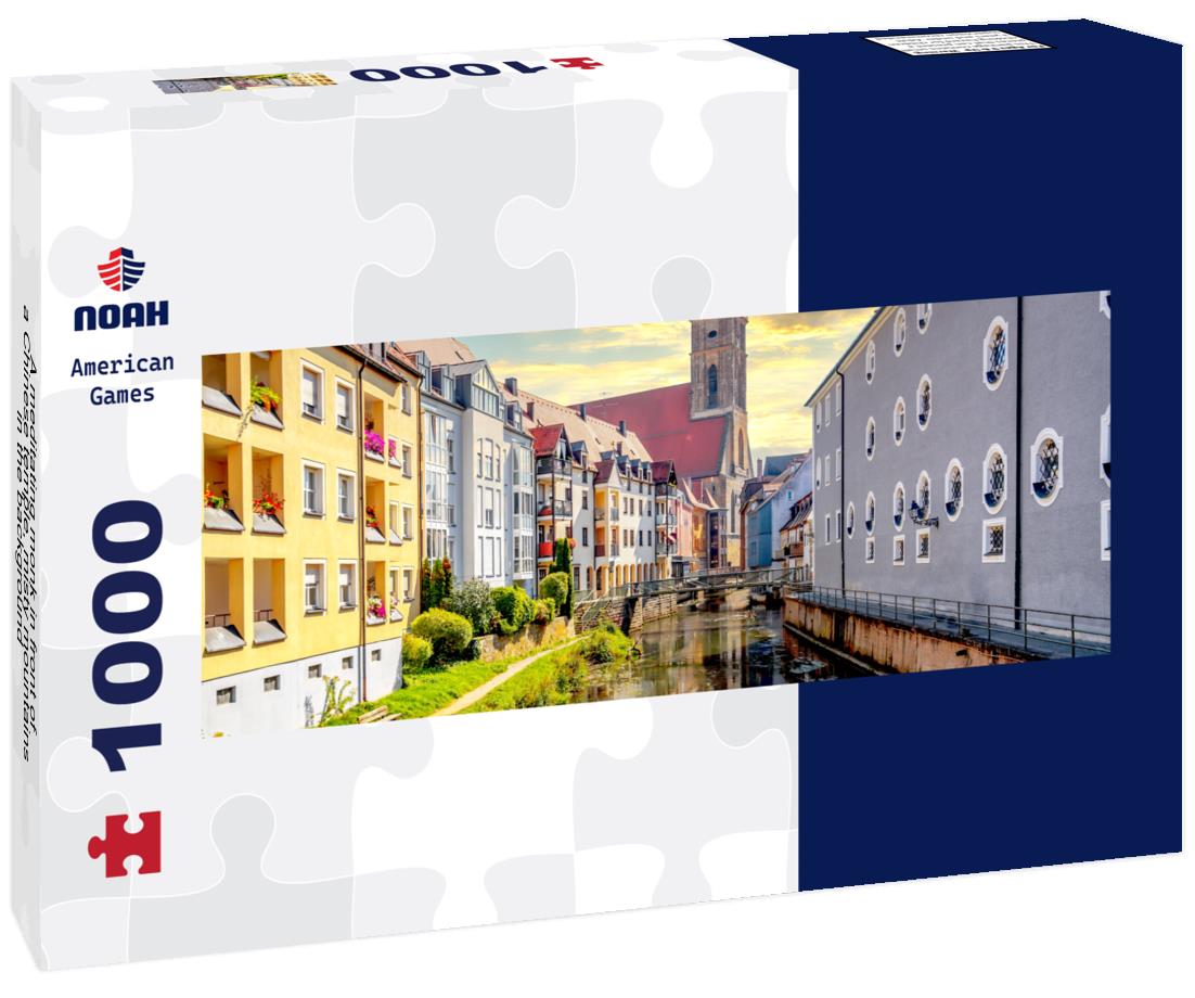 Noah Jigsaw Puzzle A meditating monk in front of a Chinese temple, misty mountains in the background Panorama 1000 Pieces