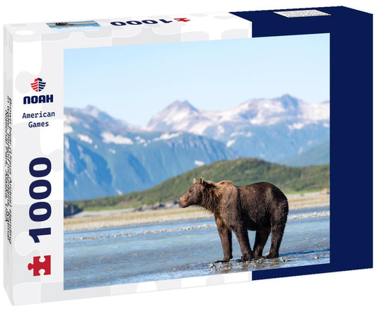 Noah Jigsaw Puzzle Brown bear (Ursus Arctos) standing in water, behind mountains, Katmai National Park, Alaska, USA 1000 Pieces