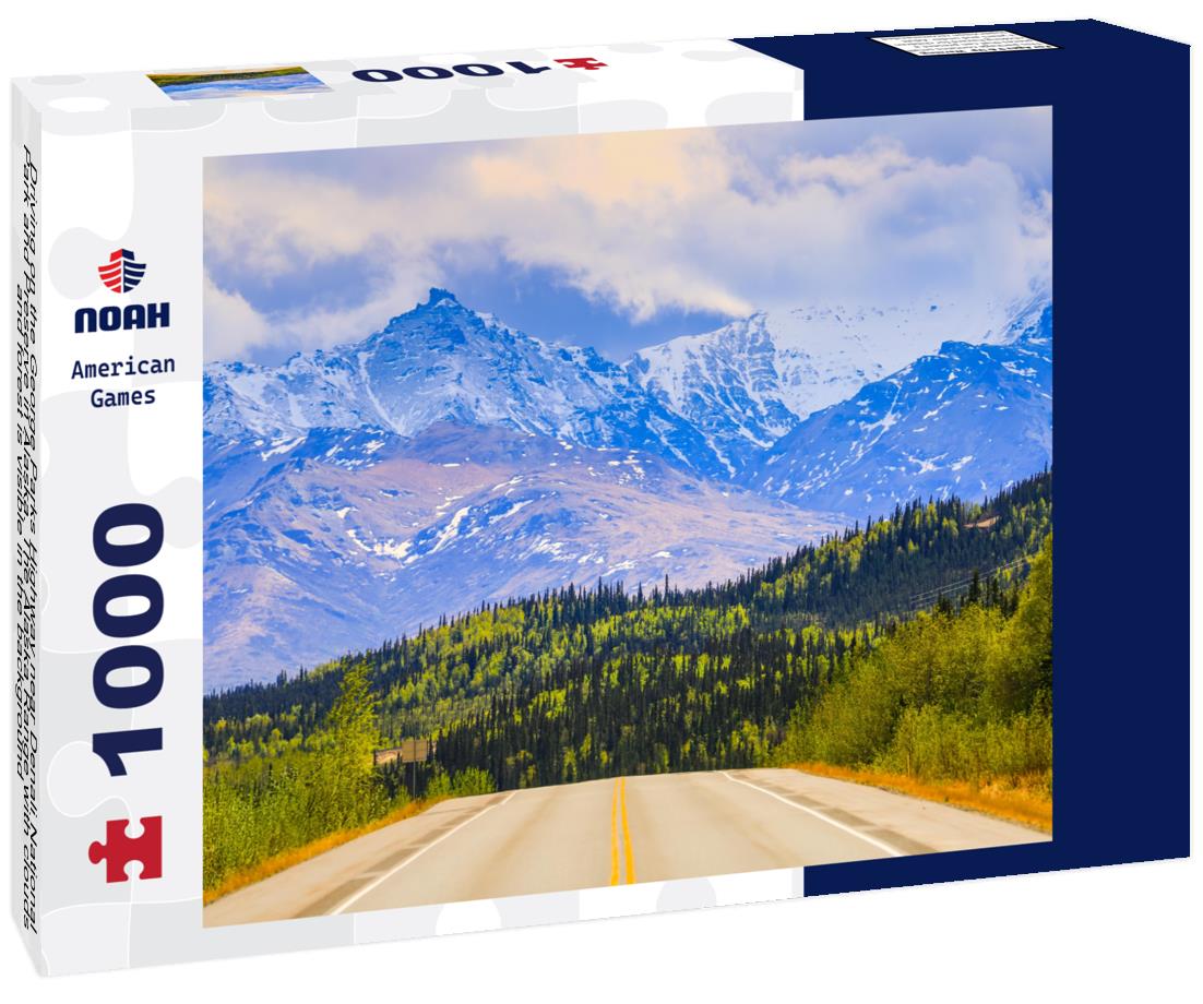 Noah Jigsaw Puzzle Driving on the George Parks Highway near Denali National Park and Preserve in Alaska. The Alaska Range with clouds and forest is visible in the background 1000 Pieces