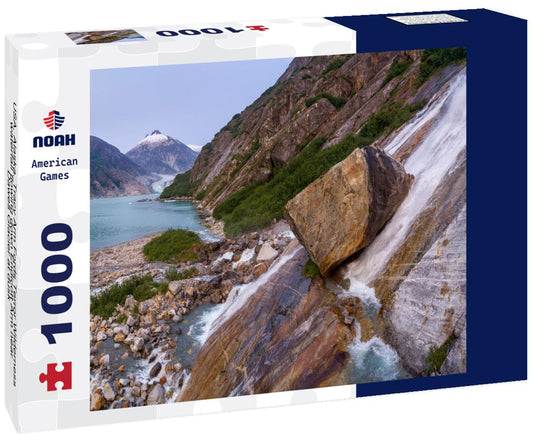 Noah Jigsaw Puzzle USA, Alaska, Tracy Arm Fords Terror Wilderness, waterfall flowing down Endicott Arm near Dawes Glacier at dusk 1000 Pieces
