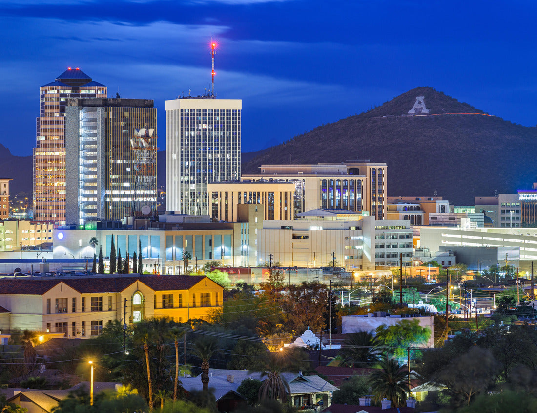 Noah Jigsaw Puzzle Tucson, Arizona, USA Downtown skyline with Sentinel Peak at dusk (Mountain peak "A" for "Arizona") 1000 Pieces