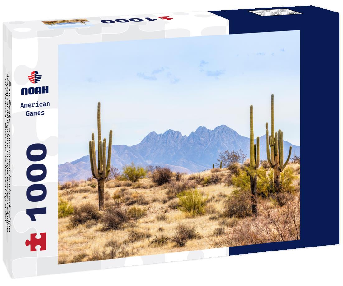 Noah Jigsaw Puzzle Four Peaks, a prominent landmark of the Mazatzal Mountains on the eastern skyline of Phoenix, Arizona, is framed by a tall saguaro cacti in the desert 1000 Pieces
