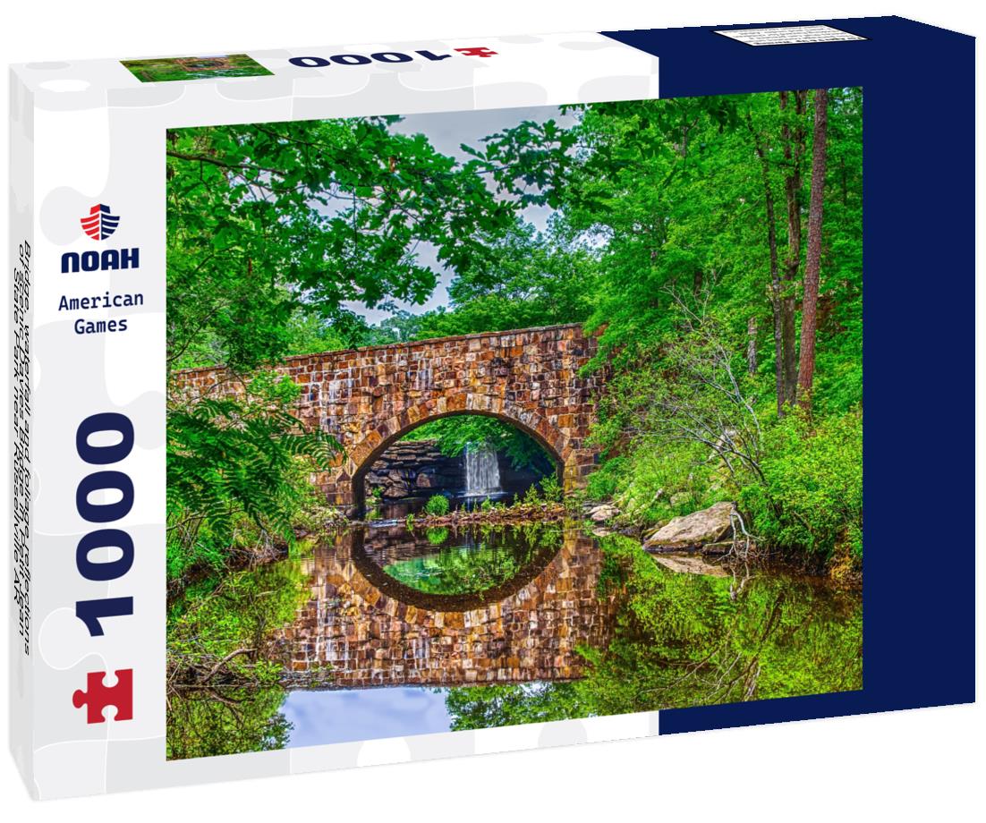 Noah Jigsaw Puzzle Bridge, waterfall and foliage reflections of scenic Davies Bridge in Petit Jean State Park near Russellville AR 1000 Pieces