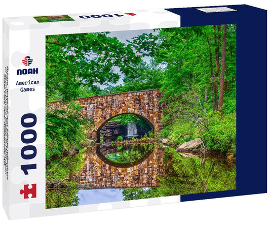 Noah Jigsaw Puzzle Bridge, waterfall and foliage reflections of scenic Davies Bridge in Petit Jean State Park near Russellville AR 1000 Pieces