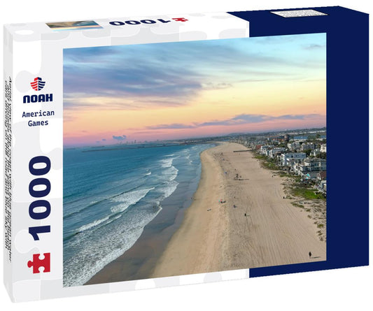Noah Jigsaw Puzzle Aerial view of the coast with blue ocean water and houses along the sand on the beach, cars driving on the road and blue sky with clouds in Huntington Beach California USA 1000 Pieces