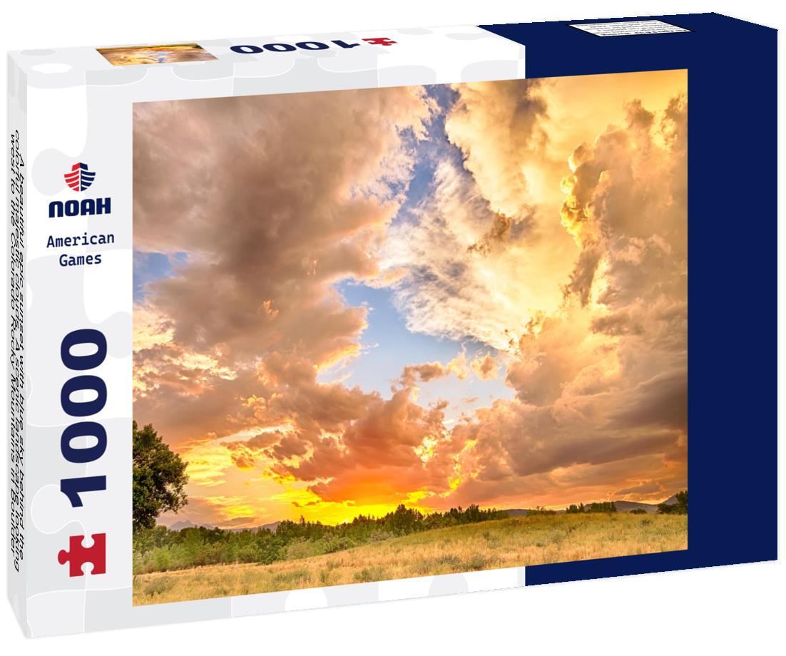 Noah Jigsaw Puzzle A beautiful epic sunset with blue sky behind the colorful majestic clouds. A scenic landscape looking west to the Colorado Rocky Mountains in Boulder County where the sky meets the land 1000 Pieces