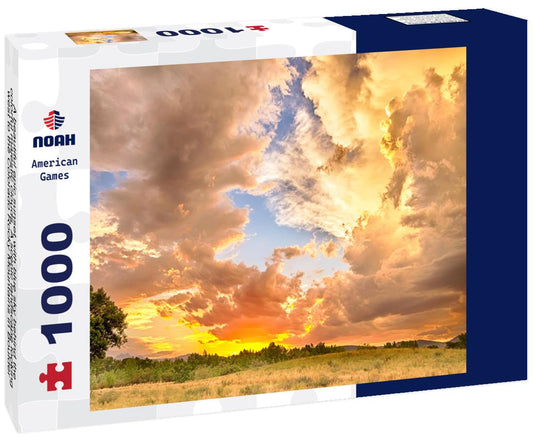 Noah Jigsaw Puzzle A beautiful epic sunset with blue sky behind the colorful majestic clouds. A scenic landscape looking west to the Colorado Rocky Mountains in Boulder County where the sky meets the land 1000 Pieces