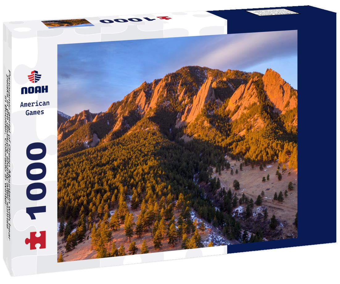 Noah Jigsaw Puzzle Panoramic aerial of Green Mountain with bear peaks in the distance shortly after sunrise in Boulder, Colorado in winter 1000 Pieces