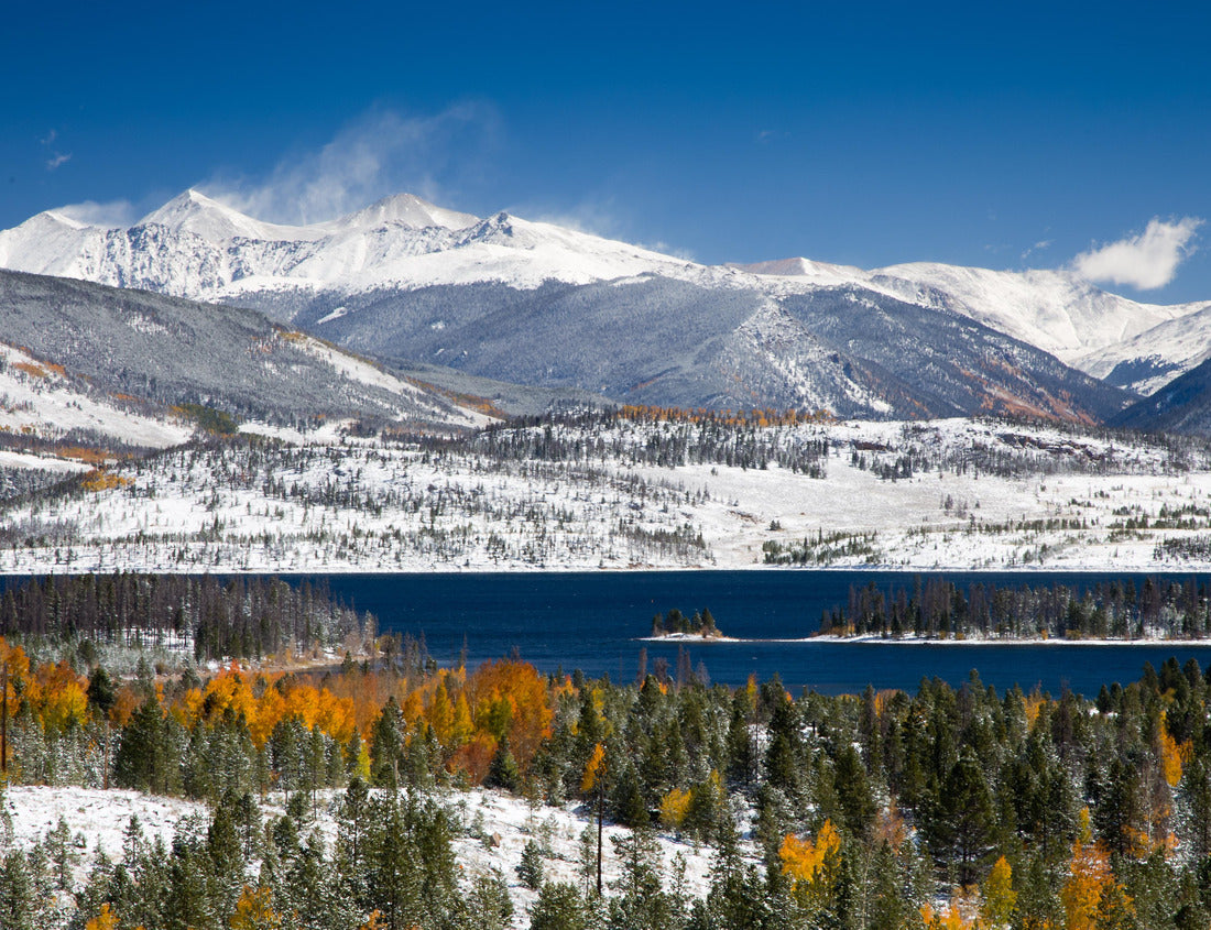 Noah Jigsaw Puzzle Grays and Torreys Peaks in the Colorado Rocky Mountains with Snow on Aspen Trees and Lake Dillon in the Foreground 1000 Pieces
